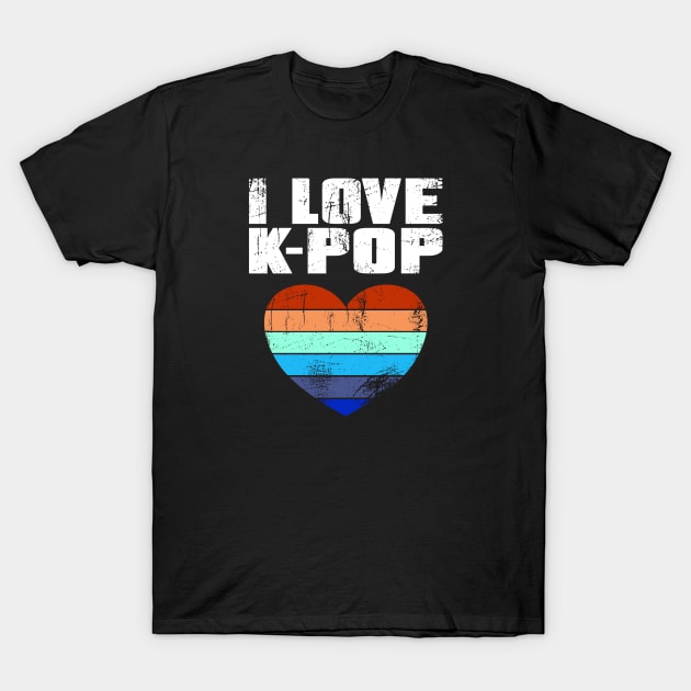 I love K-Pop distressed Heart with color bars T-Shirt by WhatTheKpop